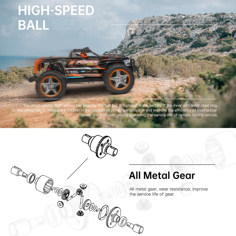 Wltoys 104018 104016 1:10 RC Car 4WD With Led Lights 55KM/H Remote Control Car 3660 Brushless Motor Off-Road Monster Truck 5