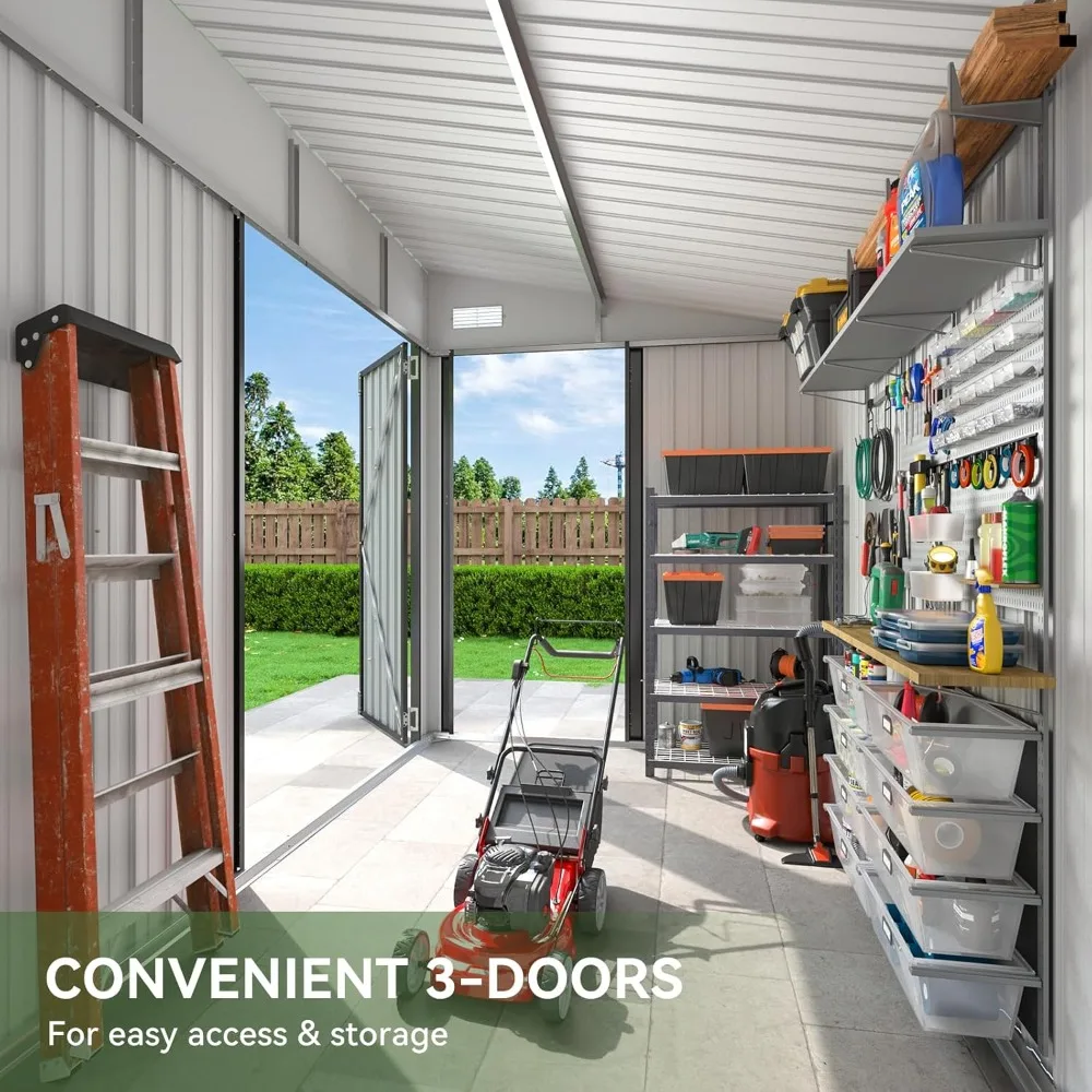 7.5x4 FT Triple Door Metal Storage Shed 3