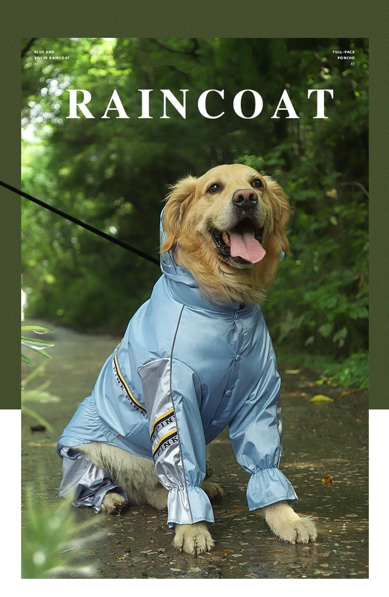 Full Body Raincoat With Hood And Tail For Large Dogs