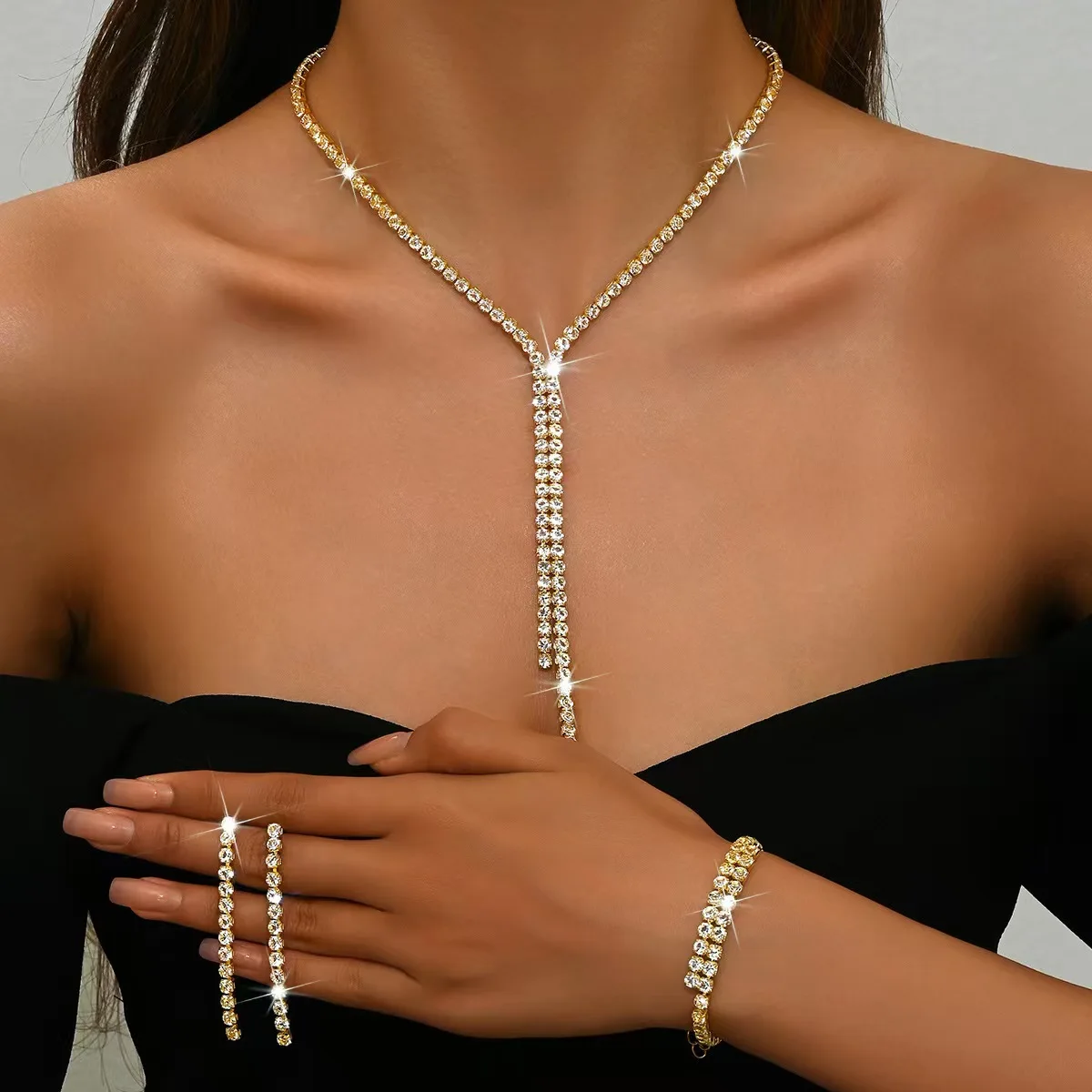 4PC Women's Fashion Geometric Necklace Earrings Bracelet Jewelry Set Suitable for Wedding, Party, Festival Gifts-8604 2
