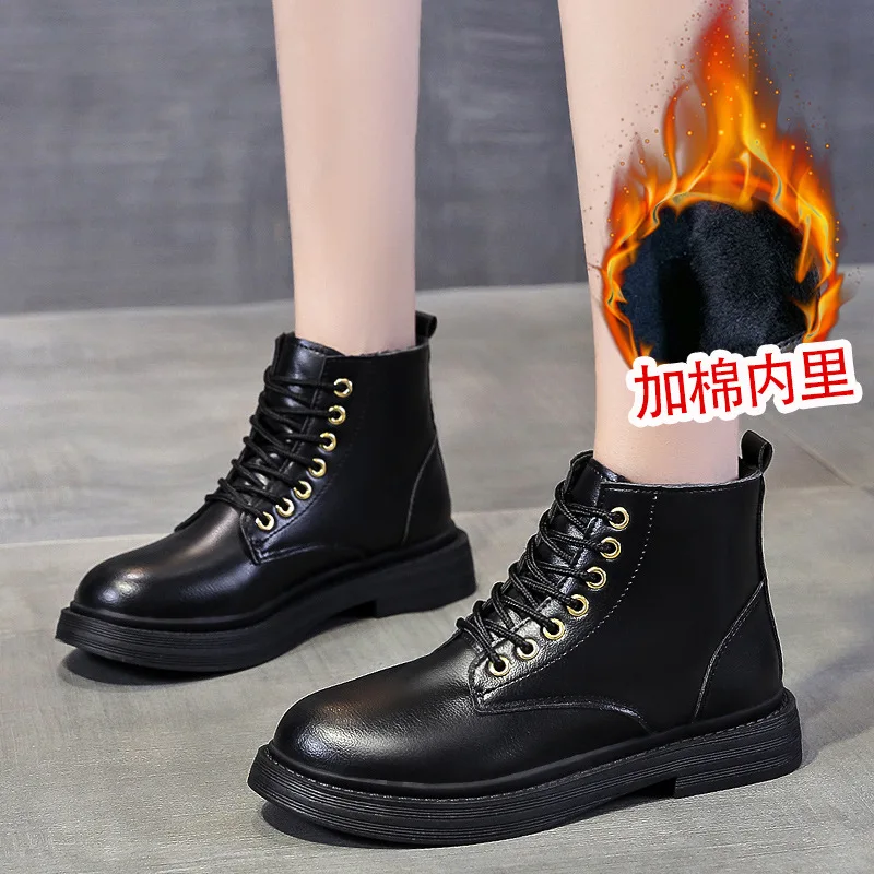 2022 Spring Autumn Ankle Boots Female Student Black Short Boots Female British Boots Wild Retro Artificial Leather Boots Female