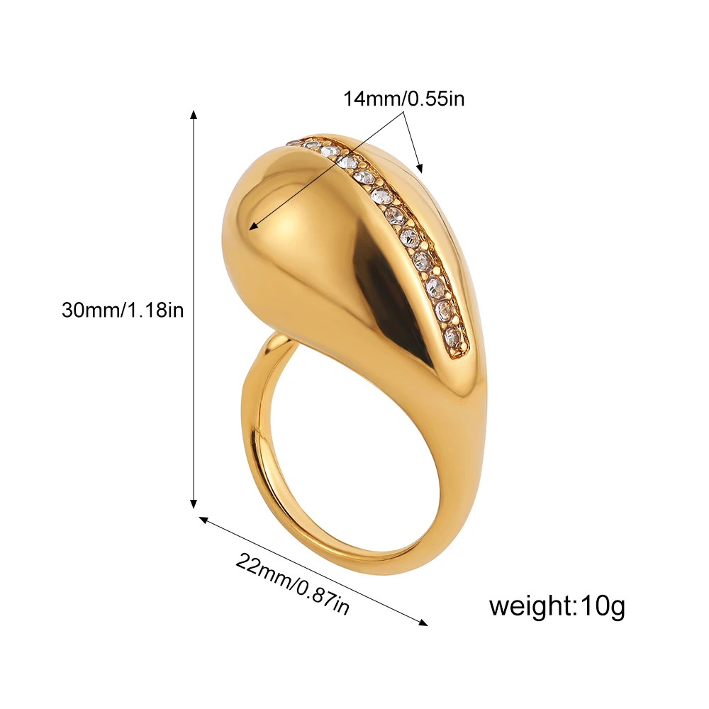 PVD Thick Waterdrop Multicolour Rhinestone Openable Ring Stainless Steel Pearl Glossy Indie Women Rings Designer Vintage Jewelry