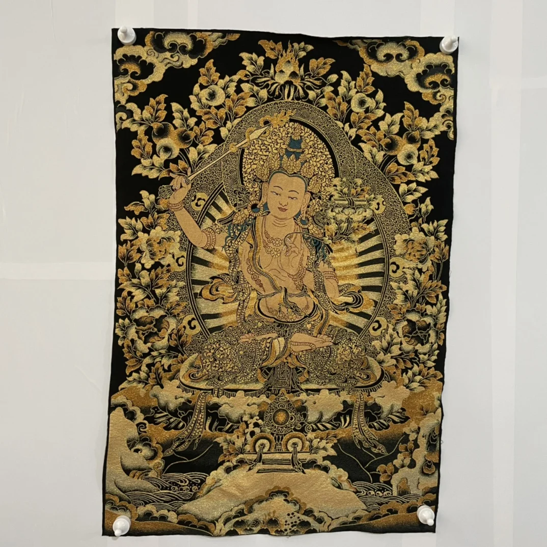 

China Embroidery Silk Thangka Fengshui Wealth" Bodhisattva Buddha " Painting Mural Handicraft Household Decoration#106