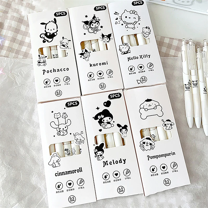 

5 шт. Sanrio гелевая ручка Hello Kitty Kuromi Pachacco студенческий экзамен Pen быстросохнущая искусственная ручка школьные принадлежности