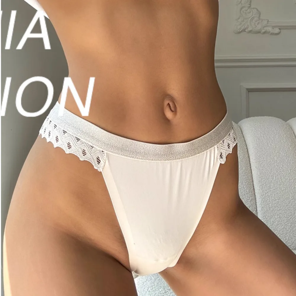 

SP&CITY Shiny Waist Belt Lace Thongs Ice Silk Seamless Sexy Women's Underwear Low Waist Invisible Panties Thin Bikini Briefs