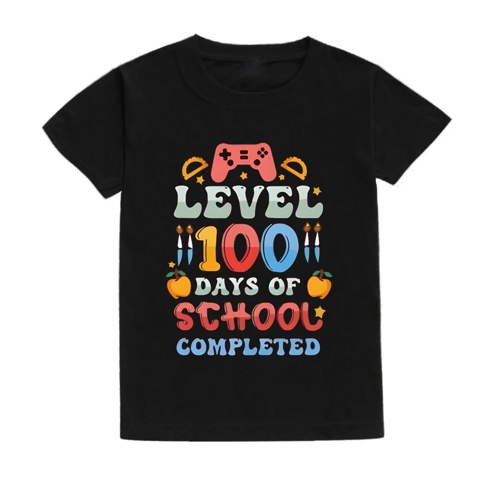 Level 100 Days of School Completed T-Shirt for Kids Short Sleeve Crew Neck Tee Tops Best Gift To Child Summer Clothes 3