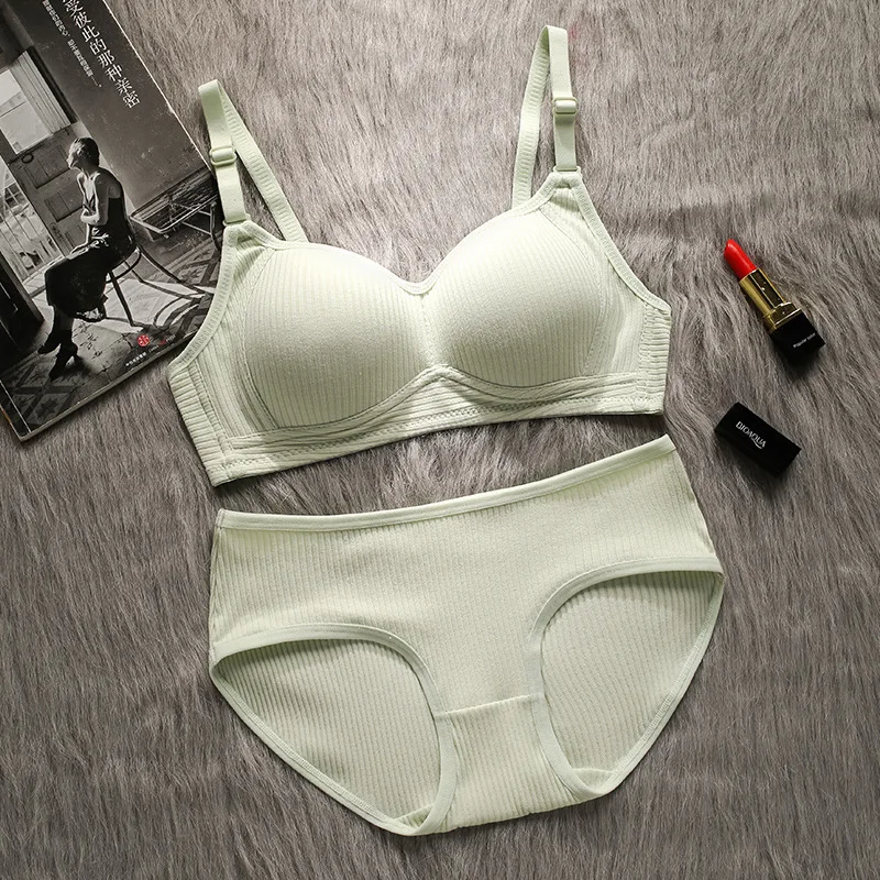 Conjuntos de sujetador sin costuras para mujer, bragas + sujetador sin aros, traje de 2 uds., Bralette de Color sólido, lencería Sexy, sujetador de algodón para mujer_voghion.com