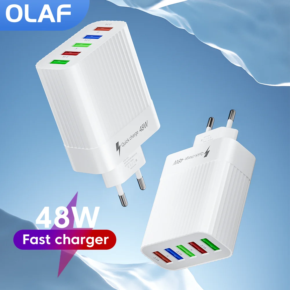 Caricabatterie Per Cellulare A Ricarica Rapida Olaf 48W Caricabatterie 5Usb Per Iphone Huawei Xiaomi Oppo Poco F3 Adattatore Per Caricabatterie Quick 