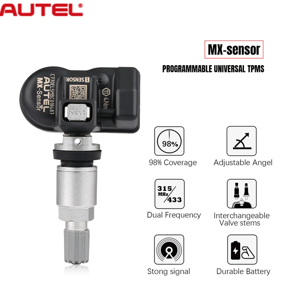 

Autel MX-Sensor 315MHz 433MHz 2 in 1 Universal Programmable TPMS Sensor OE Level Tire Pressure Monitoring System