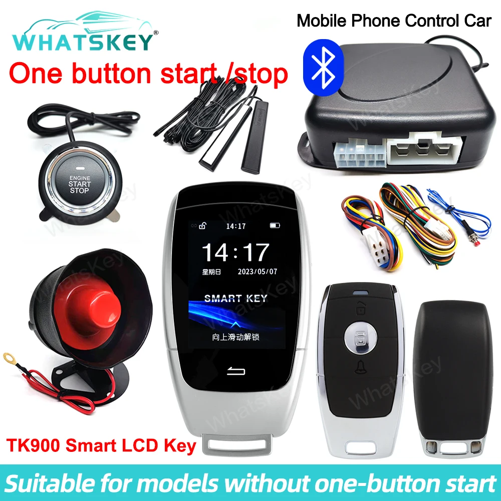 Universal LCD Smart Key Keyless Entry Central Locking Automation Smart Car Alarm System One-button Start Stop Remote Start kit