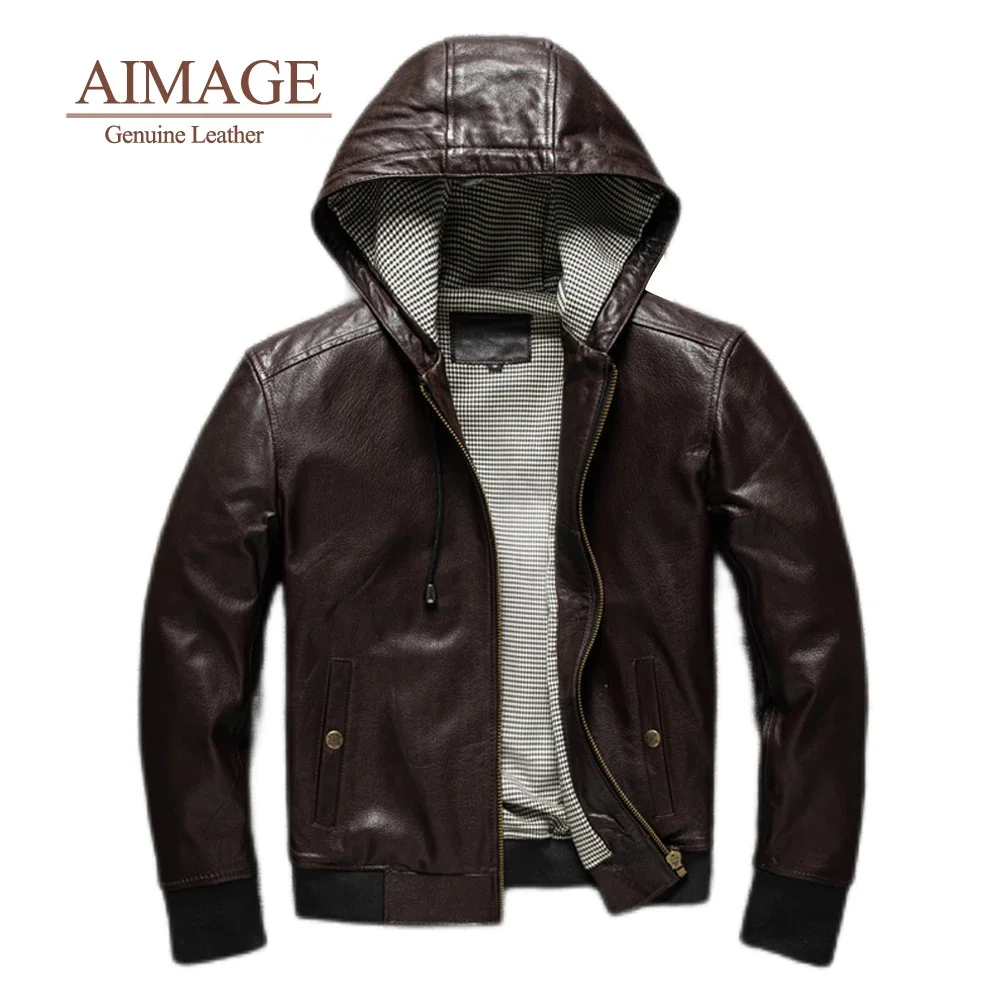 

Sheepskin Chaquetas Hombre Geniune Leather Jacket For Men Hooded Real Suede Casual Veste Cuir Homme Autumn Winter coat PY375