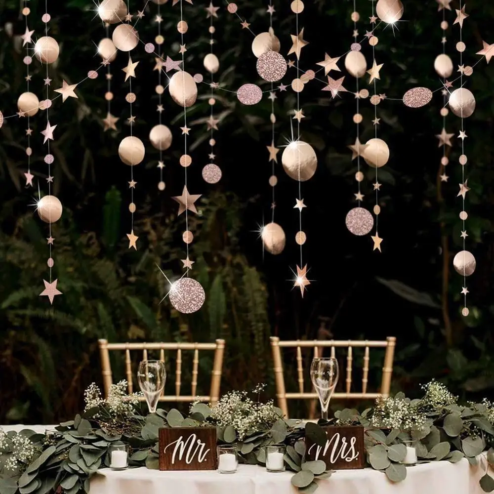 4-Pack Christmas Tree Garland With Glitter Stars - 12.5 Ft Each, Green & Gold Paper Banner For Ceiling, Party, Baby Shower Decor - View #13
