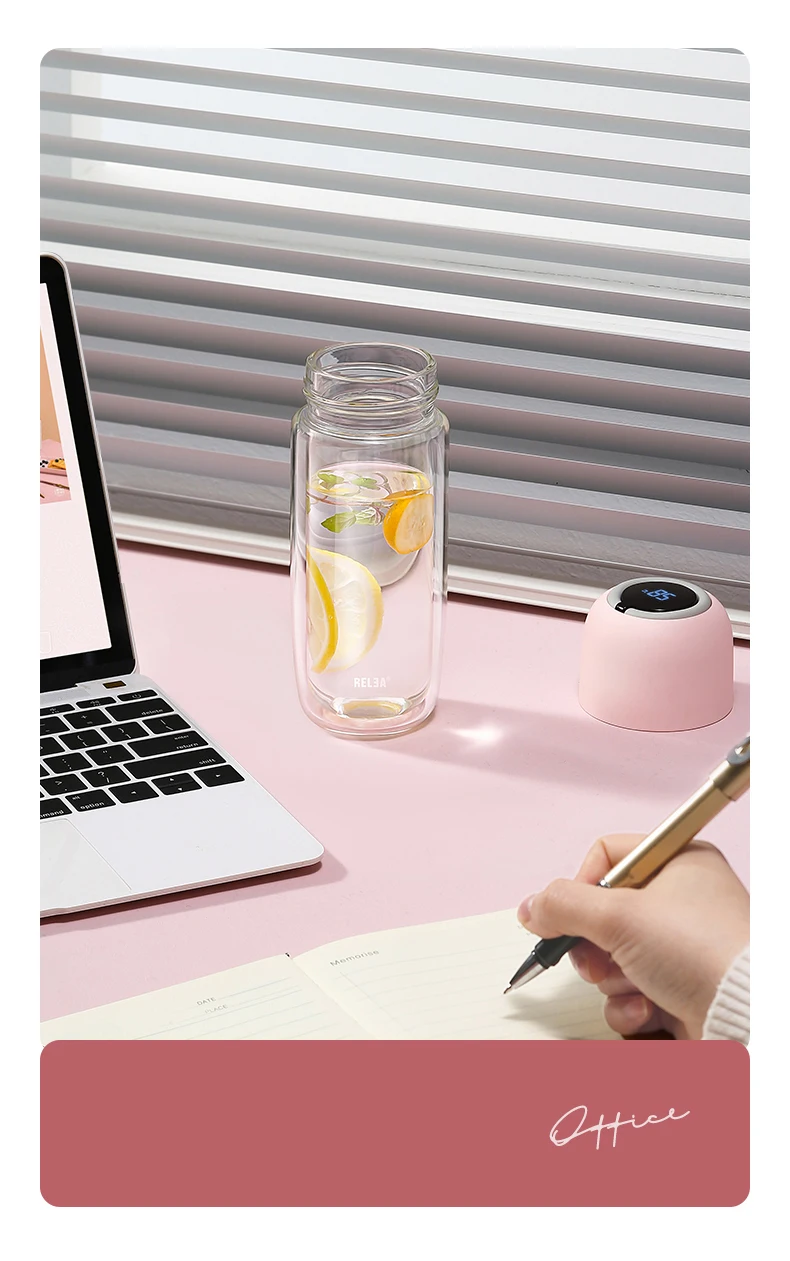 Intelligent temperature display glass female high-capacity student water cup portable filter tea cup transparent flower tea cup