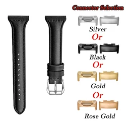 Leather Strap Fashion Casual Wristband with Metal Connector and Classic Buckle - Black Connector (Black)