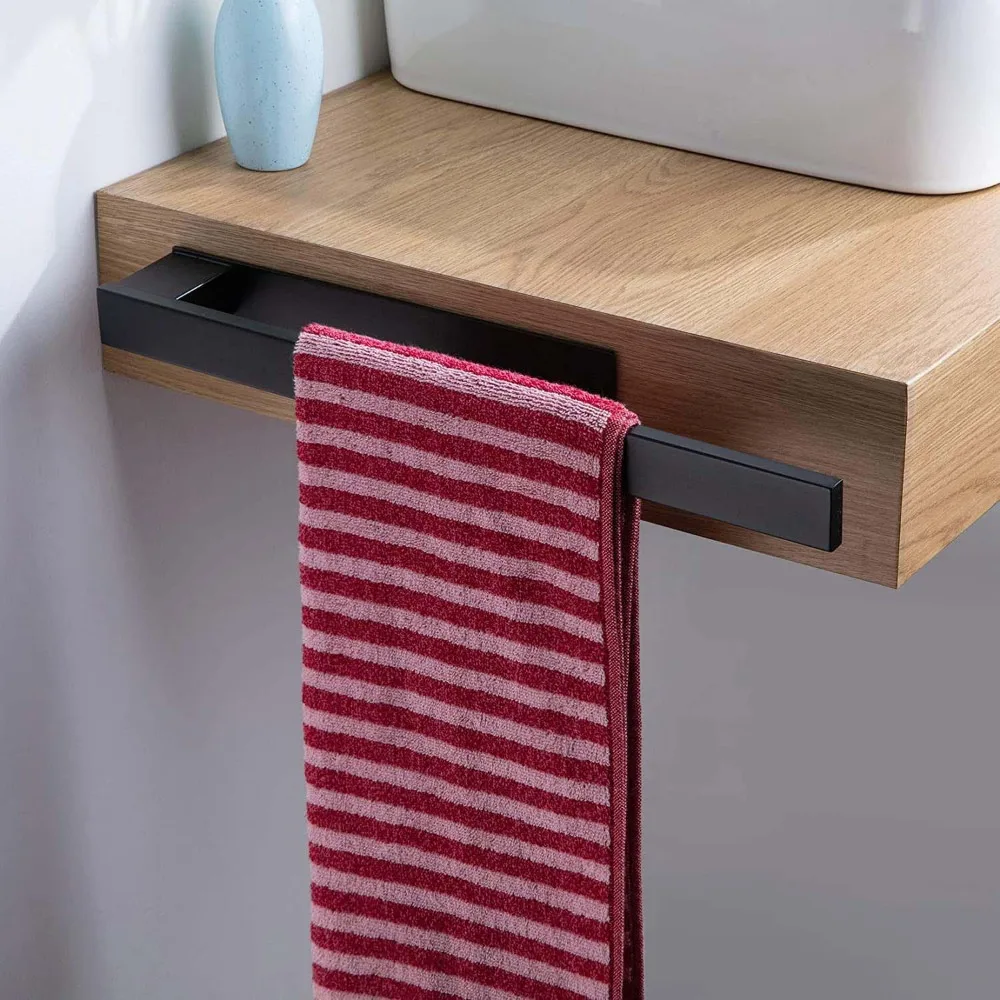Towel rack No punching Stainless steel bathroom pendant Black household towel bar Single bar Bathroom hardware