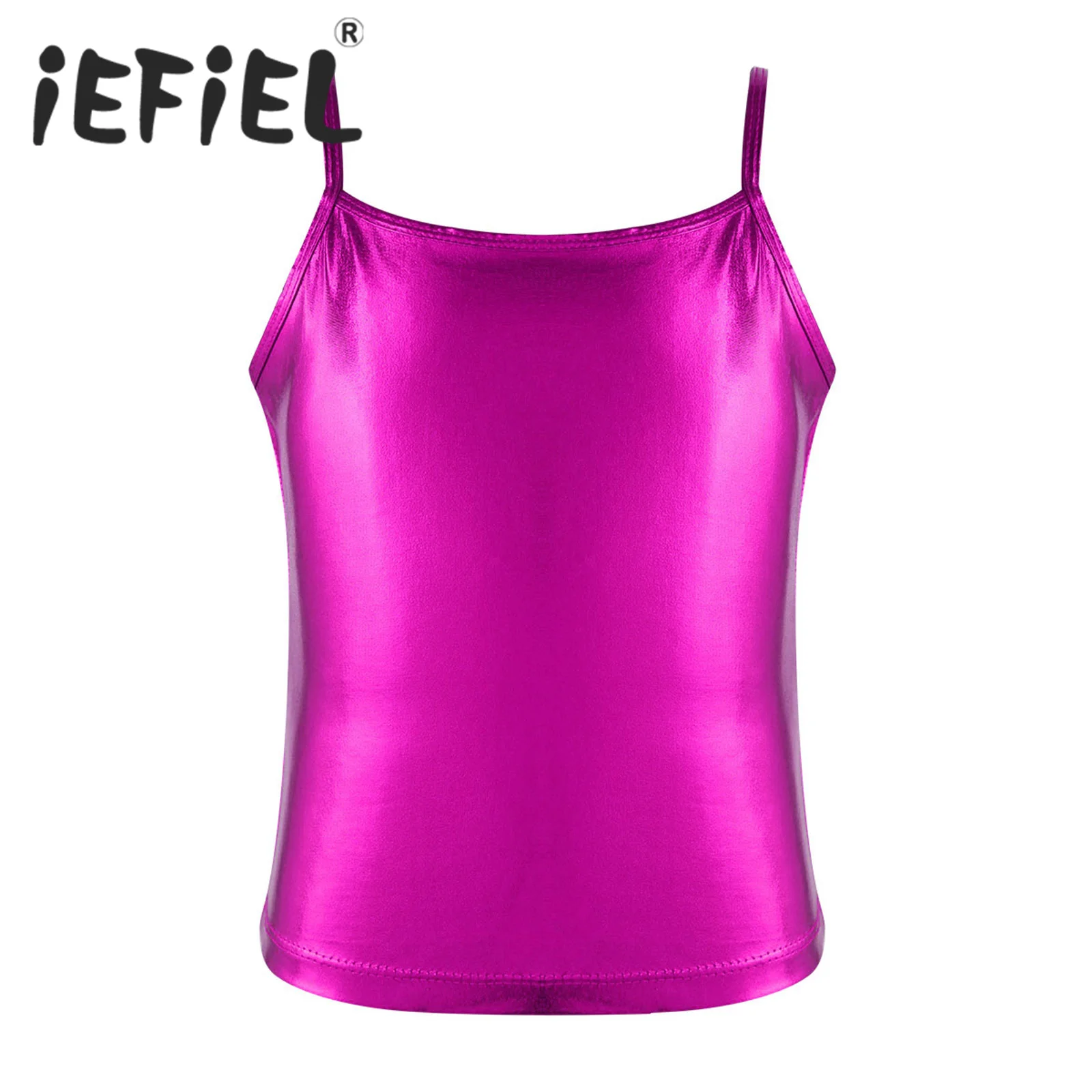 

Kids Girls Ballet Dance Crop Tops Shiny Metallic Camisole Tank Top Sleeveless Vest for Jazz Dance Competition Stage Performance