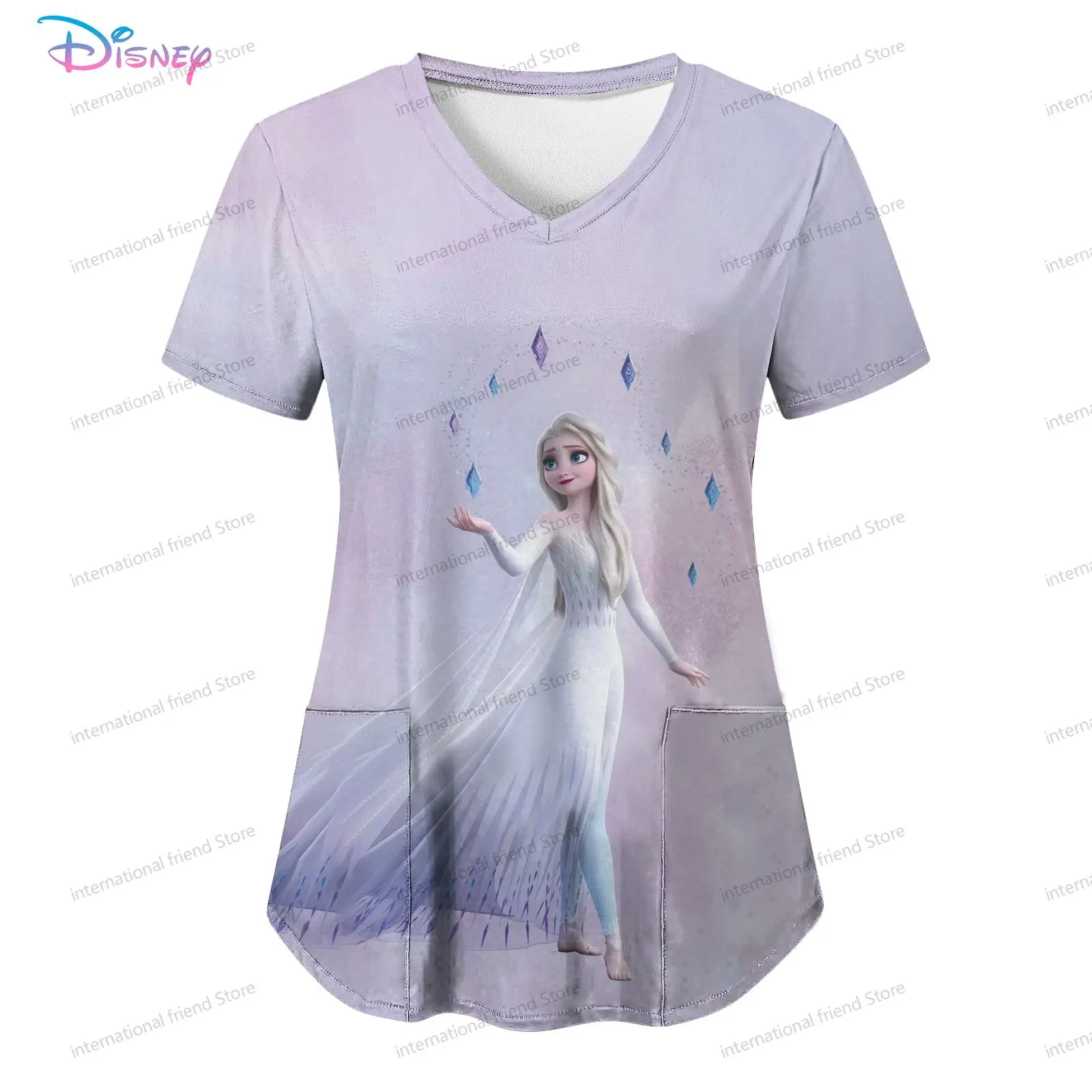 

Женская футболка с карманом и V-образным вырезом для медсестры, Новое Платье Принцессы Диснея, женские топы 2024 Y2k, летний дешевый Топ с коротким рукавом