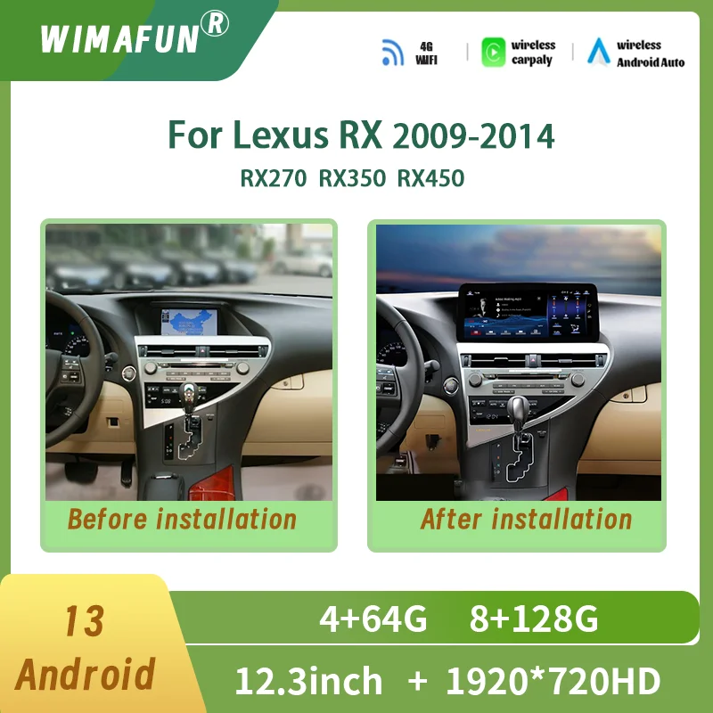 12,3 "para Lexus RX 300/350/450H 2016-2019 Android Qualcomm inalámbrico CarPlay reservado OEM menú reproductor Multimedia navegación GPS 3