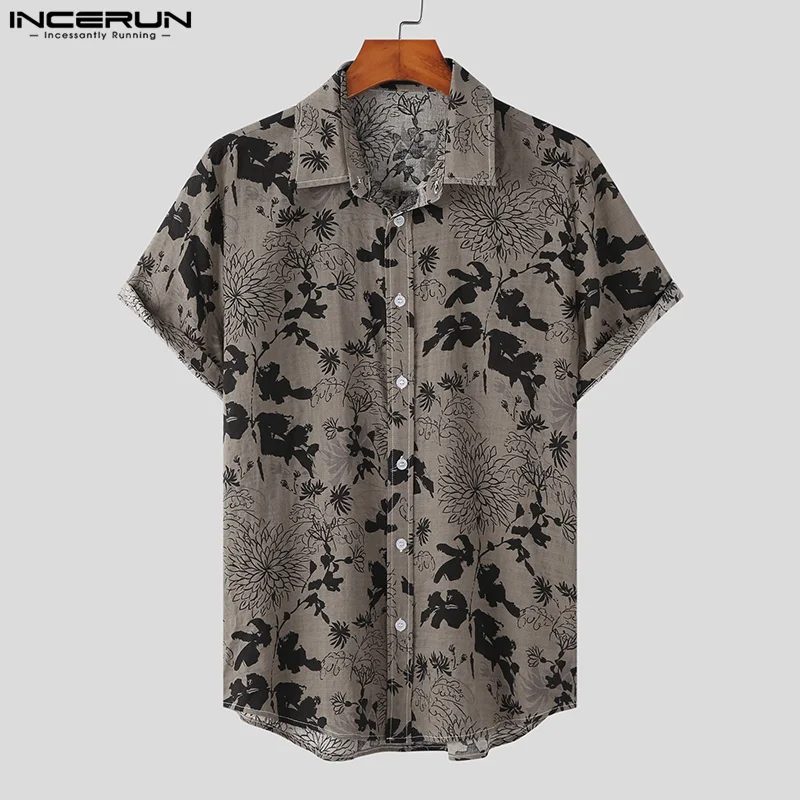 

Men Hawaiian Shirt Flower Printing Lapel Short Sleeve Streetwear 2024 Casual Men Clothing Vacation Leisure Shirts S-5XL INCERUN