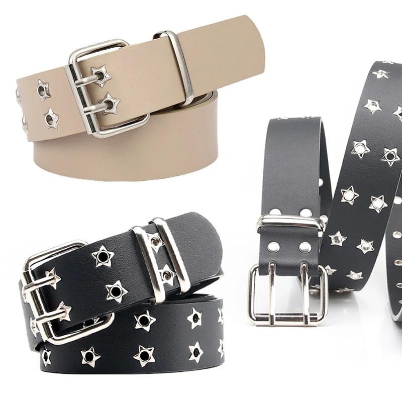 Goth Punk Waist Belt Luxury PU Leather Women Belts Star Pin Buckle