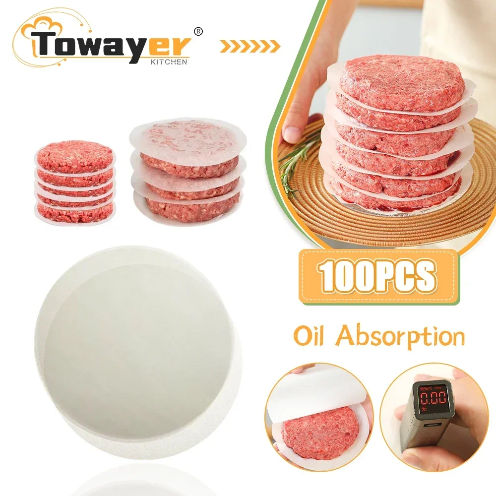 

100 шт. масляная бумага, круглая силиконовая масляная бумага, бумажная бумага для гамбургеров, барбекю, инструмент для барбекю, духовка, барбекю, впитывающий масляный лист