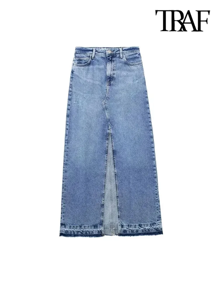 TRAF-تنورة نسائية متوسطة الطول بفتحة أمامية مع جيوب ، عتيقة ، خصر مرتفع ، ذبابة بسحاب ، موضة نسائية 1 TRAF-تنورة نسائية متوسطة الطول بفتحة أمامية مع جيوب ، عتيقة ، خصر مرتفع ، ذبابة بسحاب ، موضة نسائية 1