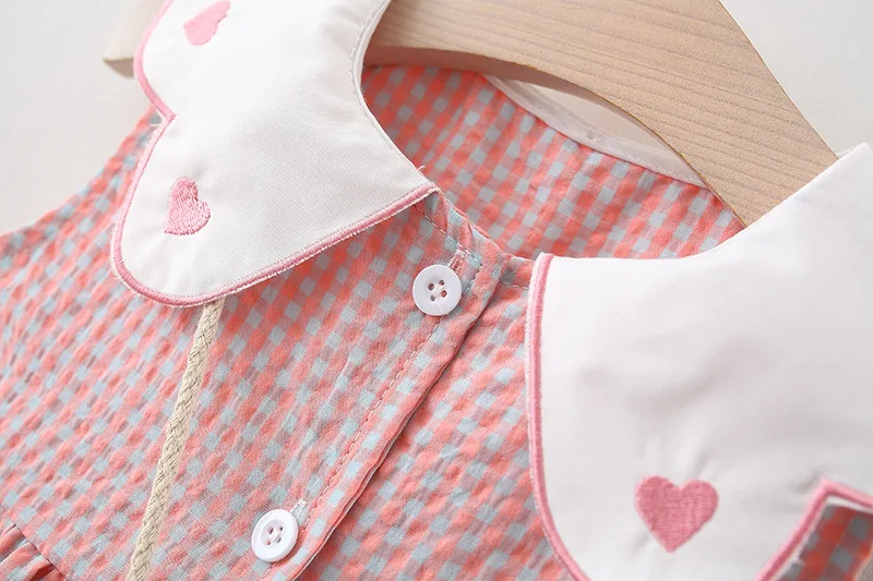 Summer Newborn Dress Fashion Print Doll Collar Cute Princess Beach Flowers Dresses + Bag Little Girls Heart Plaid Clothing
