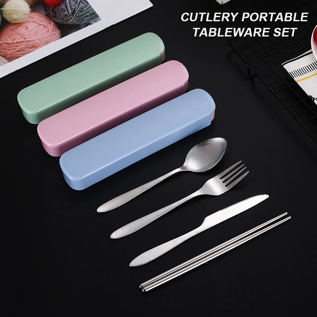 Portable Cutlery Set 4pcs Stainless Steel Silverware Set with Case for Lunch  Box Reusable Travel Camping Flatware Set Personal - AliExpress