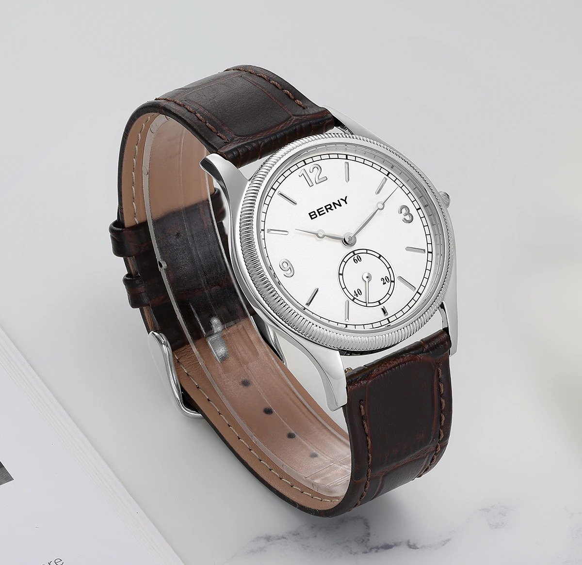 BERNY Uhren für Herren, schlank, elegant, einfach, leicht ablesbar, 38 mm, Quarzuhr für Herren, Lederarmband, stilvolle Herren-Armbanduhr für Paare – Detail 9