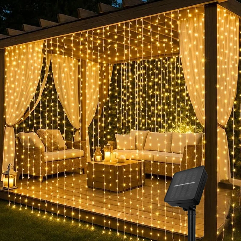 Outdoor Solar Curtain String Lights 3x3M 300 LEDs 2