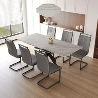 62.4" extendable 78.15" dining Table Set for 6-8 Person for Dining Room,C-shaped Tube Soft padded armless dining chair 2