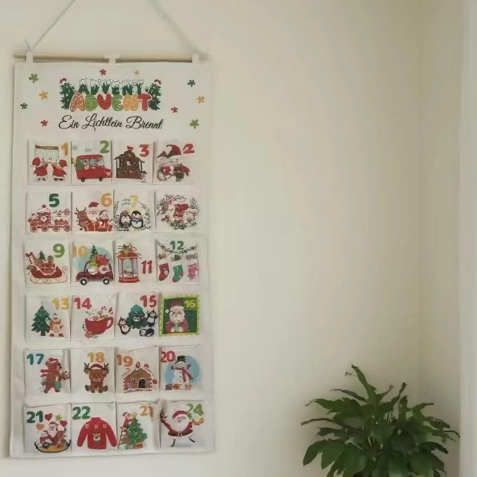 Christmas Fabric Advent With Pockets 24 Days Storage Bag Refillable Countdown Calendar Bag For Living Room Study Apartment Wall