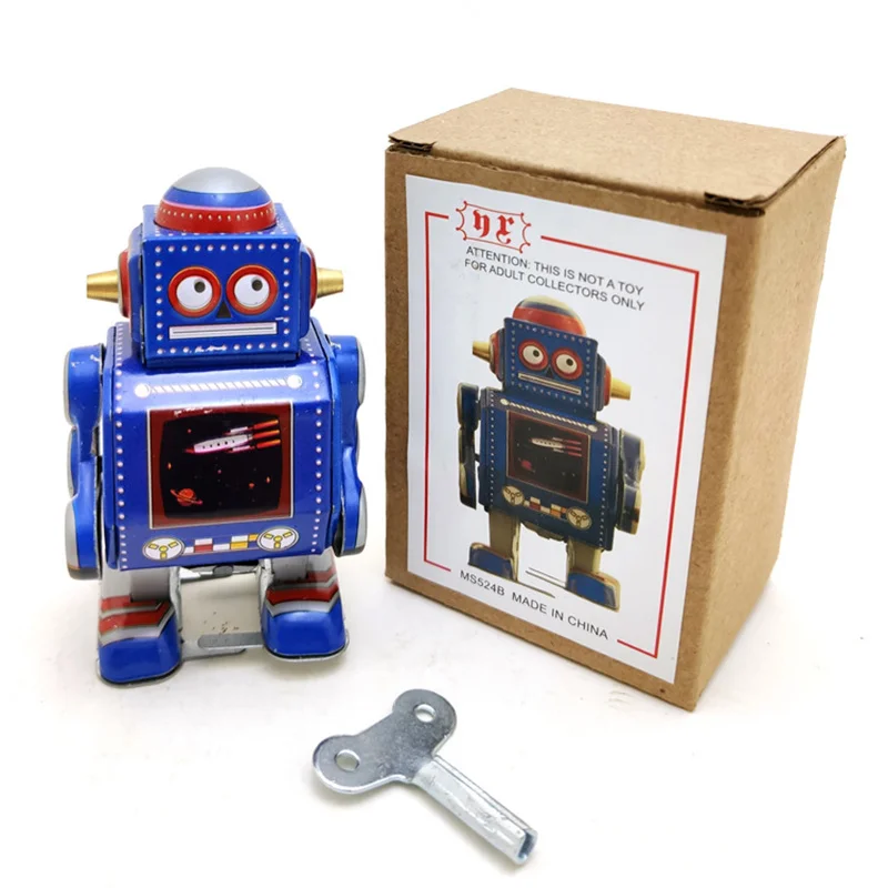 Retro Clockwork Wind Up Toy 4x3x8CM Vintage Mechanical Mini Robot Tin Toys For Home Bar Decor Collection Gifts