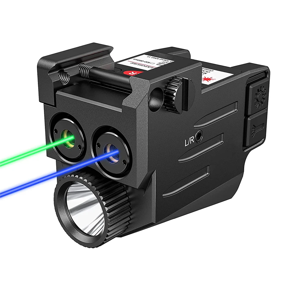 

500lm Tactical Flashlight Blue Green/Red Green Laser LED Combo Compact Pistol Light USB Rechargeable Weapon Light for Handguns