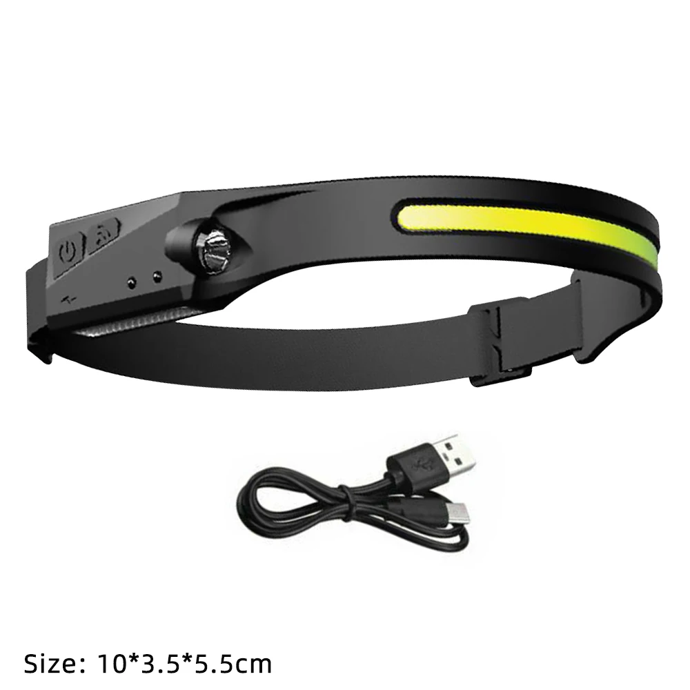 USB 충전식 LED 센서 손전등, XPE + COB 토치, 캠핑 방수 헤드라이트, 낚시 랜턴
