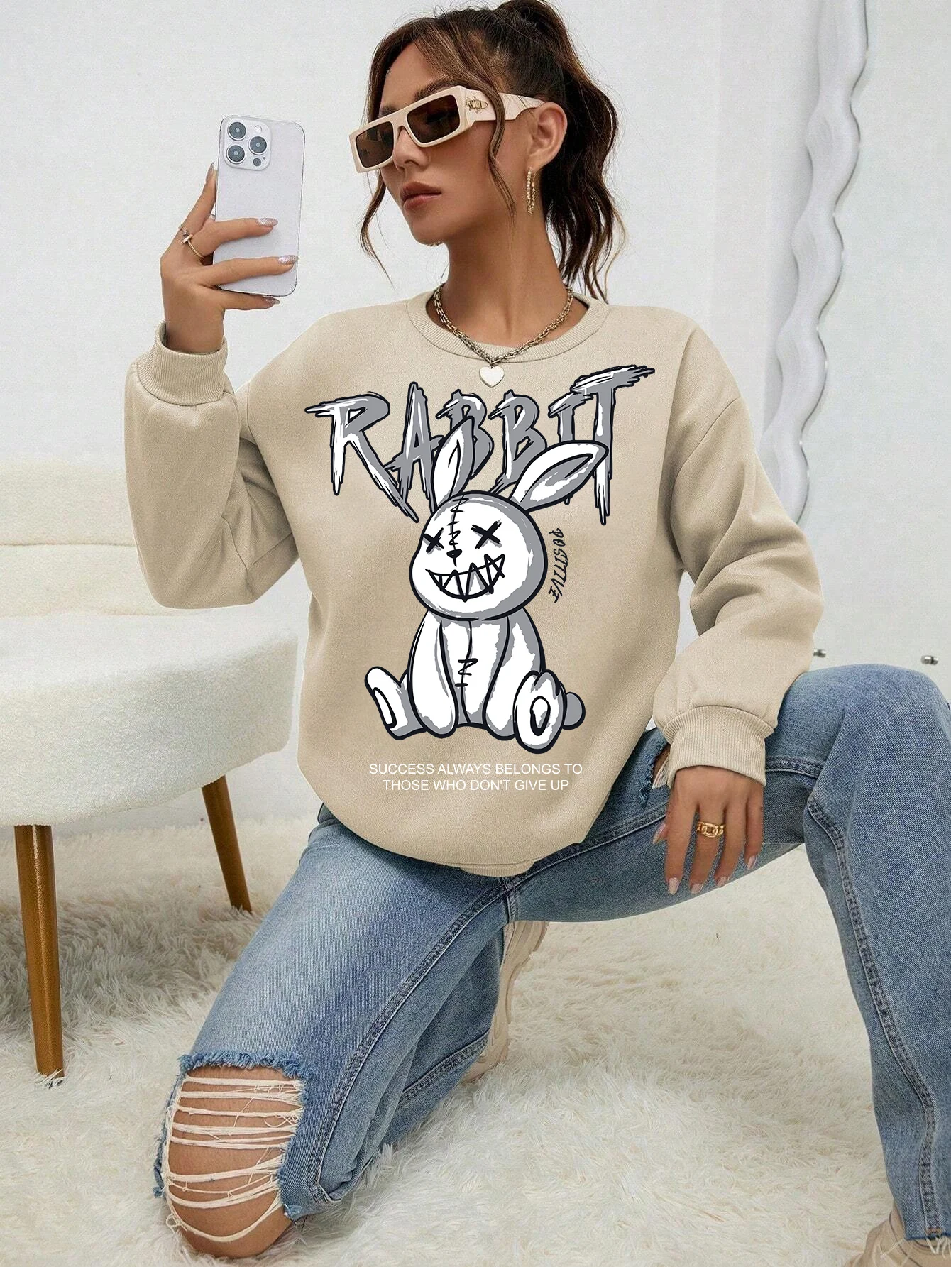 3200~REVERSE BUNNY Sweatshirt with Print