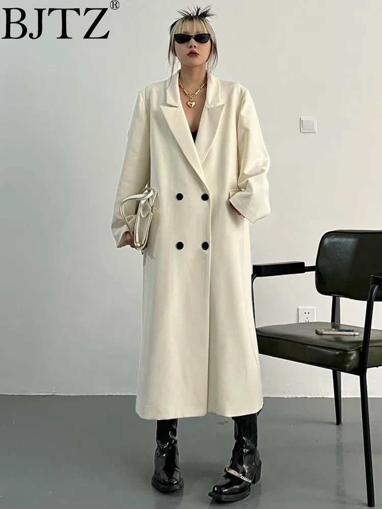 new ladies autumn and winter casual blazer solid color loose loose mid length women s double breasted oversized blazer women BJTZ Mid-length Solid Color Blazers Coat For Women 2024 Spring Autumn New Trend Versatile Loose Casual Blazer Jacket HL262