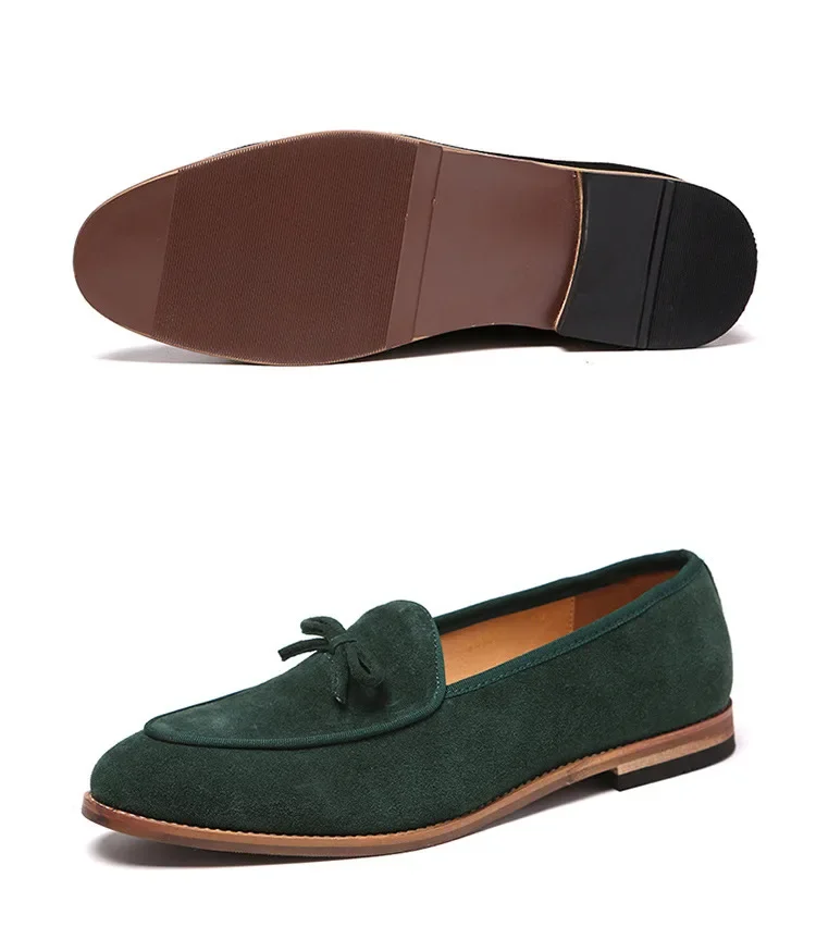 Men's Casual Shoes Suede Genuine Leather Men Trendy Bowknot Party Wedding Loafers Moccasins Mens Driving Flats