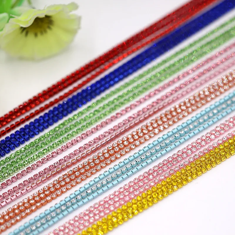 Rhinestone Chain 1 Yard Full Color 22Color Claw Rhinestone SS6 ss12 Crystal Tassel Diy Clothes Earring Accessories Beads Diamond Rhinestone Chain