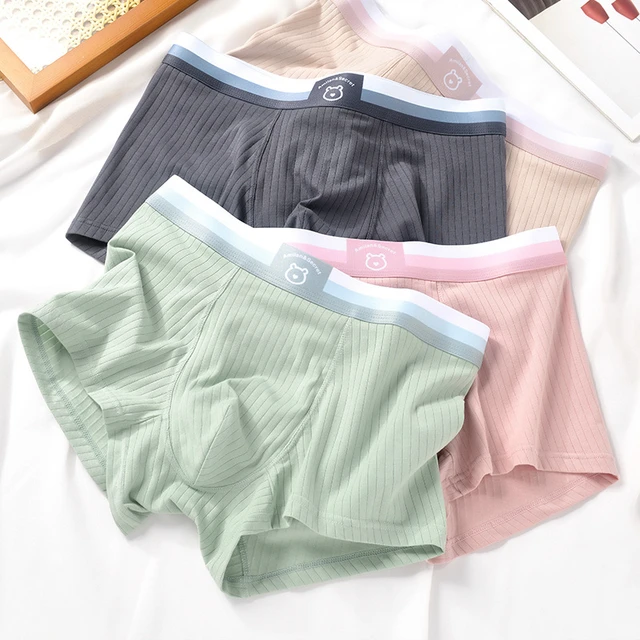 Youth Pure Cotton Drawstring Striped Boxer Shorts Men's U Convex Pouch  Underwear for Young Seamless Solid Color Mid Rise Bottoms - AliExpress