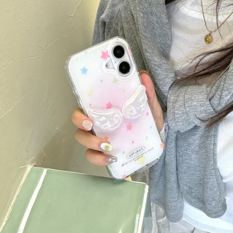 Chic 3D Laser Wing Lucky Star White Acrylic Phone Case