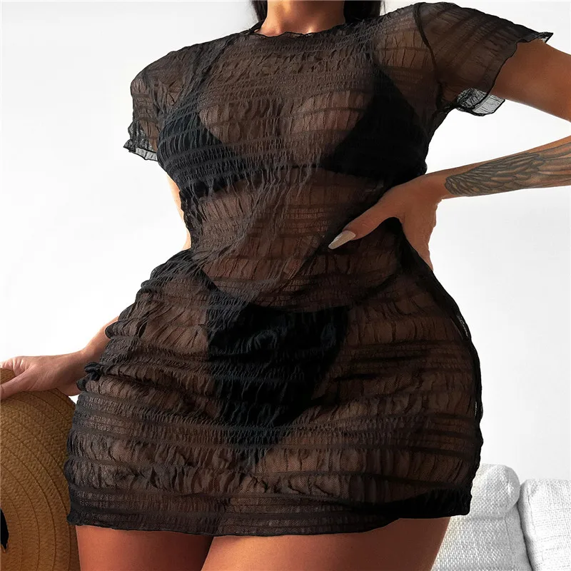 3 piece swimsuit with cover up Bathing Suit Women Beach Bikini Cover Up Lace Short  Sleeve Dresses 3Pcs Sexy Dress Sets Summer Women Clothing Beach Outfits 3 piece swimsuit with cover up