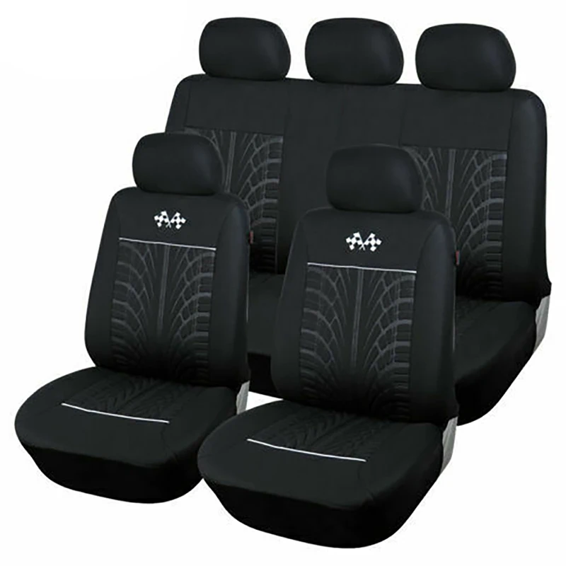 

9pcs/Set Car Seat Cover Protector Car Interior Decoration Full Set of Front Embroidered Rear Black Universal Auto Seat Cover