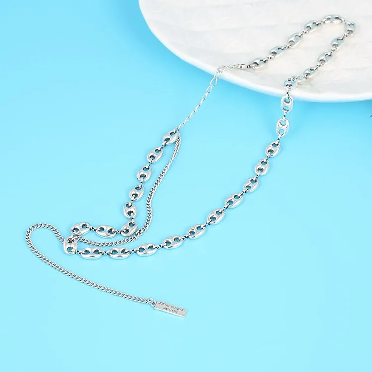 

925 sterling silver ins net red pig nose collarbone chain tassel long niche design Korean fashion neck chain necklace for women