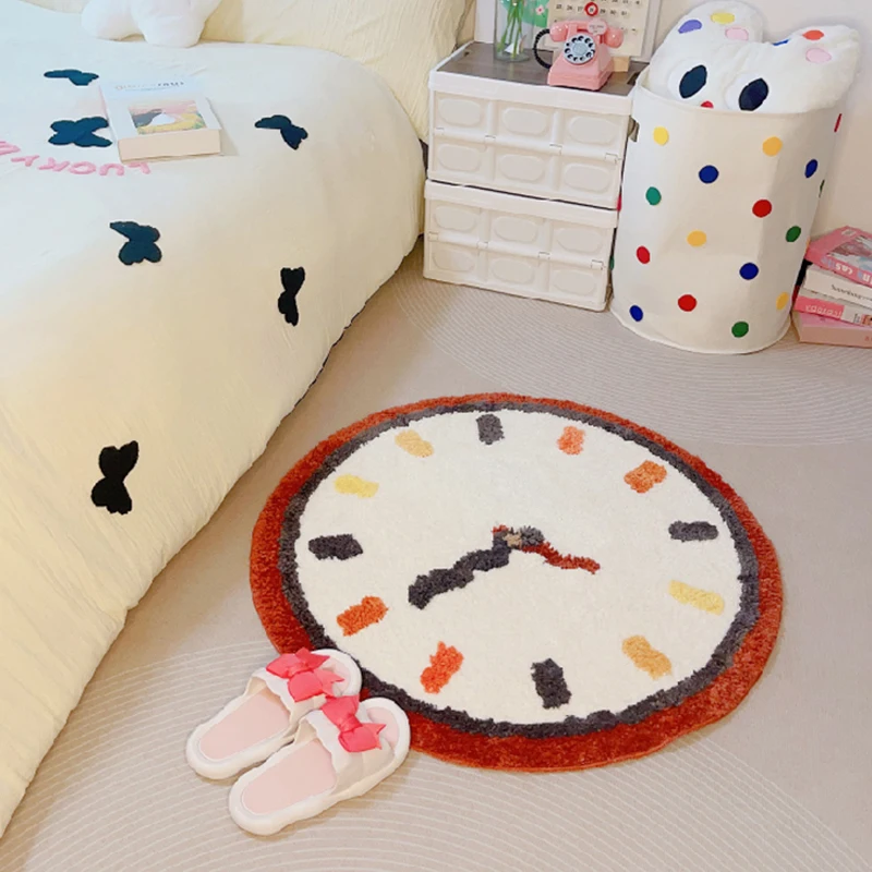 

Tufting Clock Living Room Carpet Soft Fluffy Kids Room Playmat Bedroom Rug Floor Anti Slip Pad Mat Aesthetic Home Nursery Decor