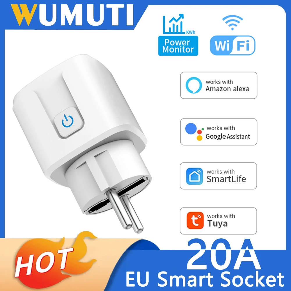 Tuya EU Plug 20A WIFI Remote Timer Power Monitor Smart Socket Works With  Google Home Alice Alexa Smartlife App Timing Control