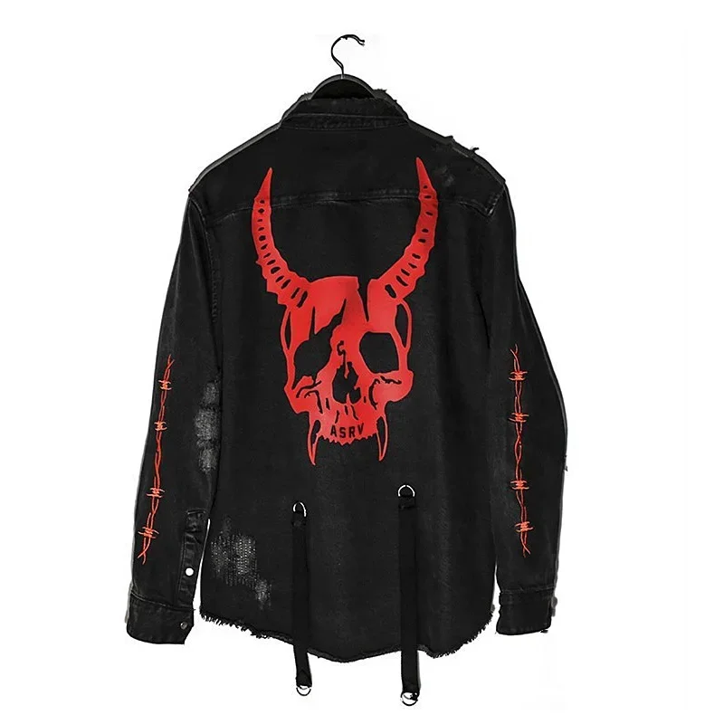 남성용 오토바이 데님 재킷, 청바지 재킷, 스트릿웨어, 힙합 코튼 블랙 스포츠 단추 아우터 코트