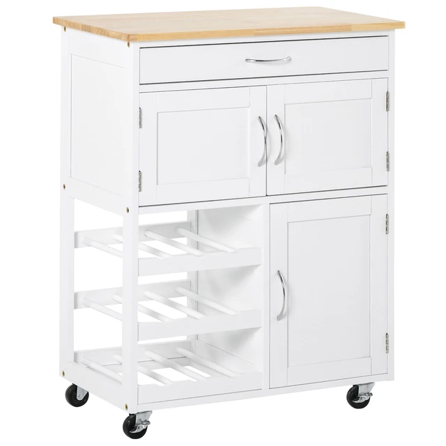 HOMCOM Isla de Cocina con Ruedas Mueble Auxiliar de Cocina con 1 Cajón 2  Puertas 3 Estantes Abiertos y Barra Lateral para Comedor 107,5x48x89 cm  Blanco : : Hogar y cocina