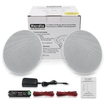 Herdio 2PCS 4'' 160W Way Flush Mount Amplifier Bluetooth Ceiling Speakers Great For Humid Indoor Outdoor Placement Bath Kitchen 1