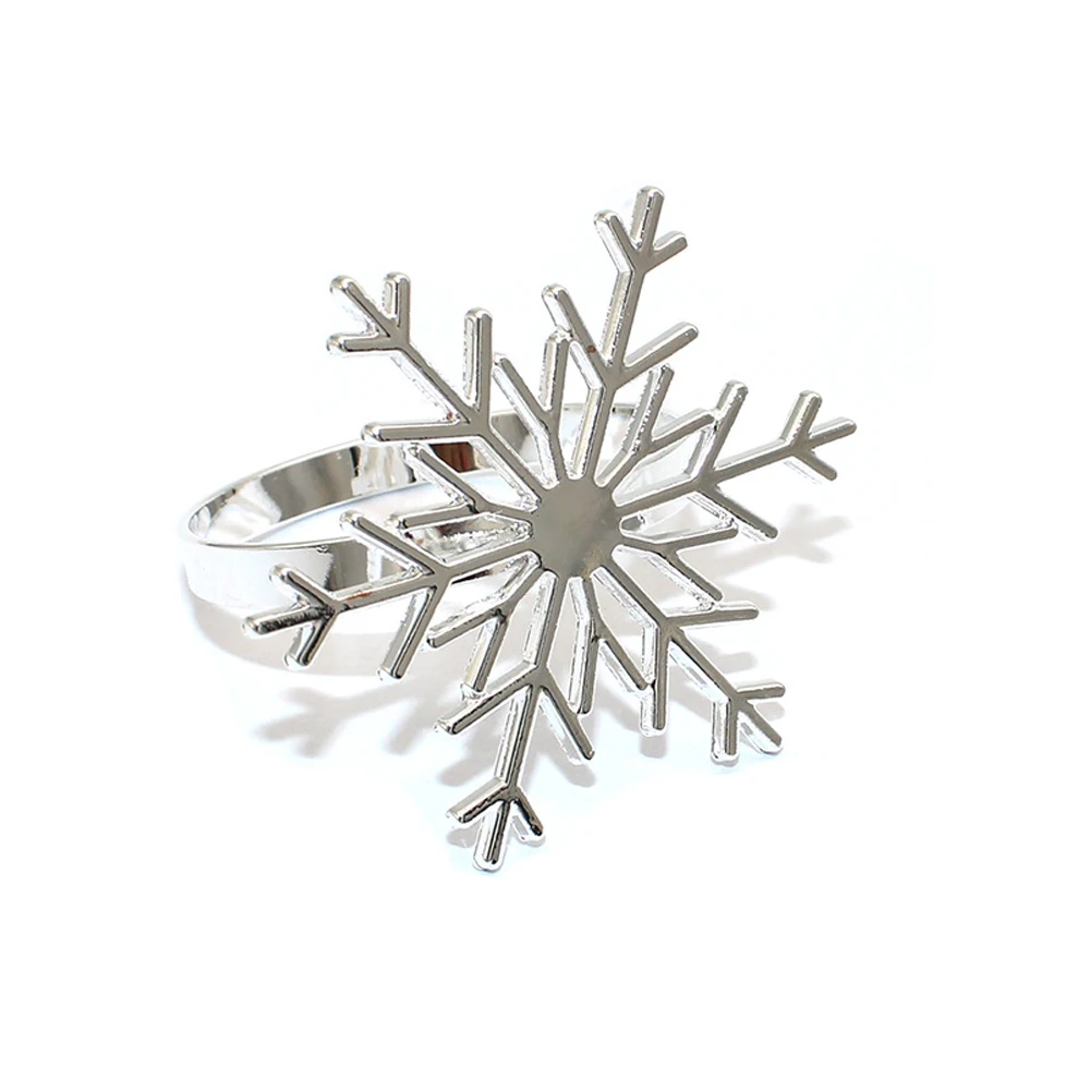 Lot De 12 Ronds De Serviette Métal Noël - Forme Flocons De Neige Dorés Pour Décoration De Table